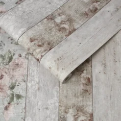 Fresco Distressed Wood Floral Wallpaper -Famous Wallpaper Store 12814814 4434833191913996