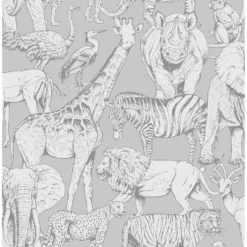 Superfresco Easy Jungle Animals Grey Wallpaper