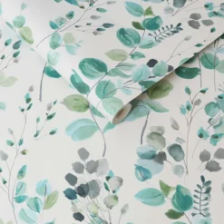 Fresco Watercolour Green Leaves White Grey Wallpaper -Famous Wallpaper Store 13991828 9405003725033950